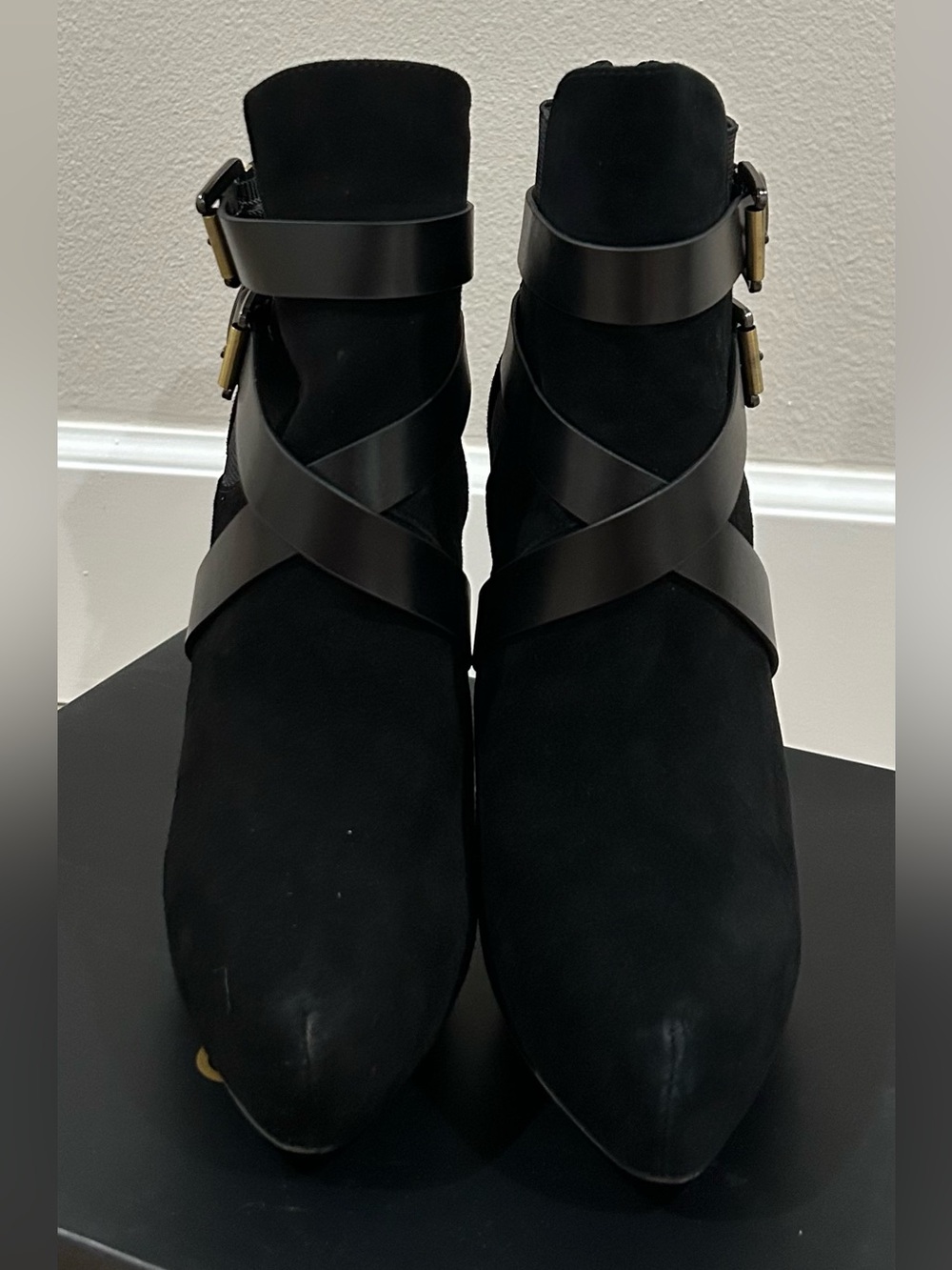 Charles By Charles David Black Suede Ankle Boots with Cross Straps